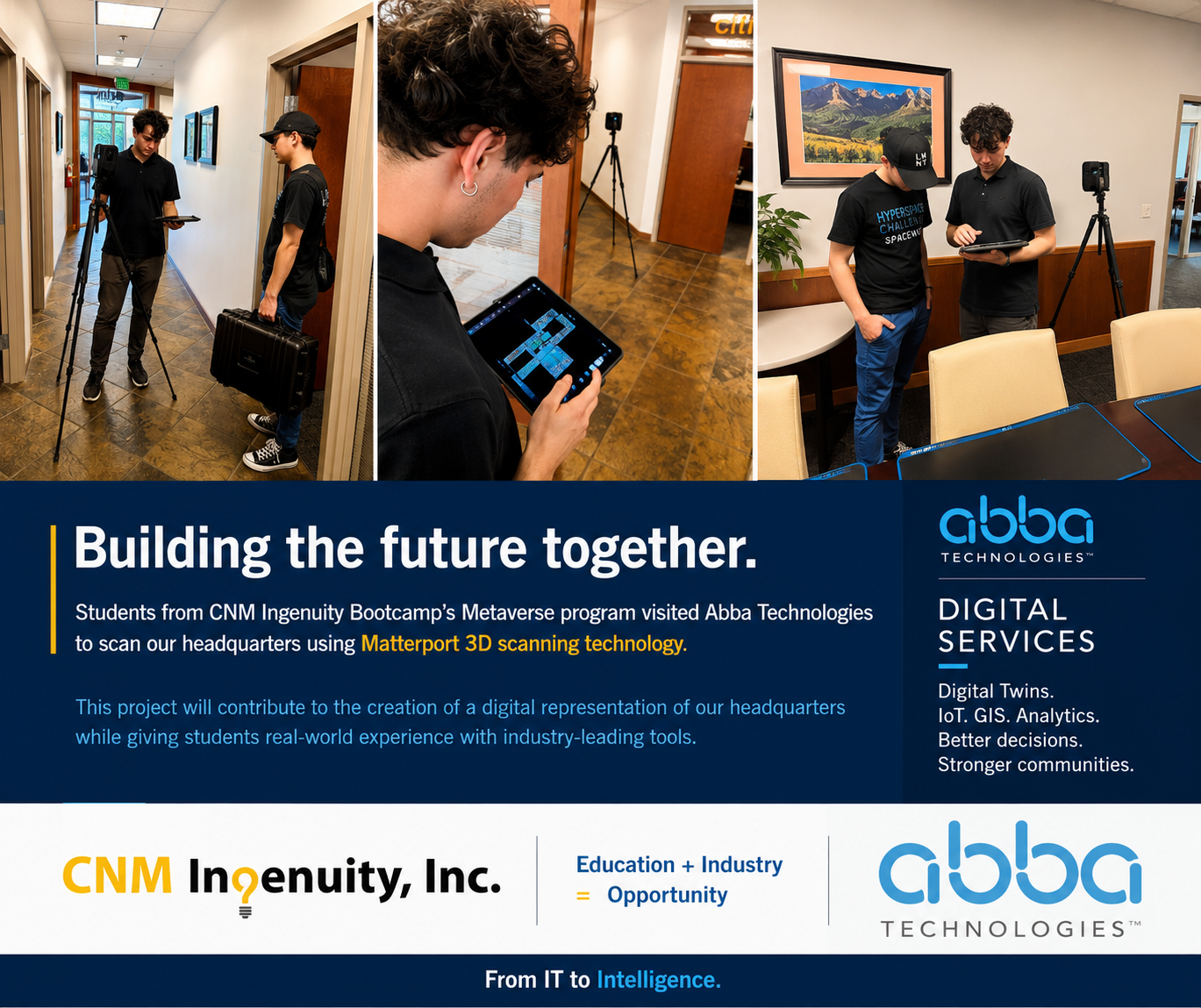 CNM Ingenuity students scanning Abba headquarters with Matterport